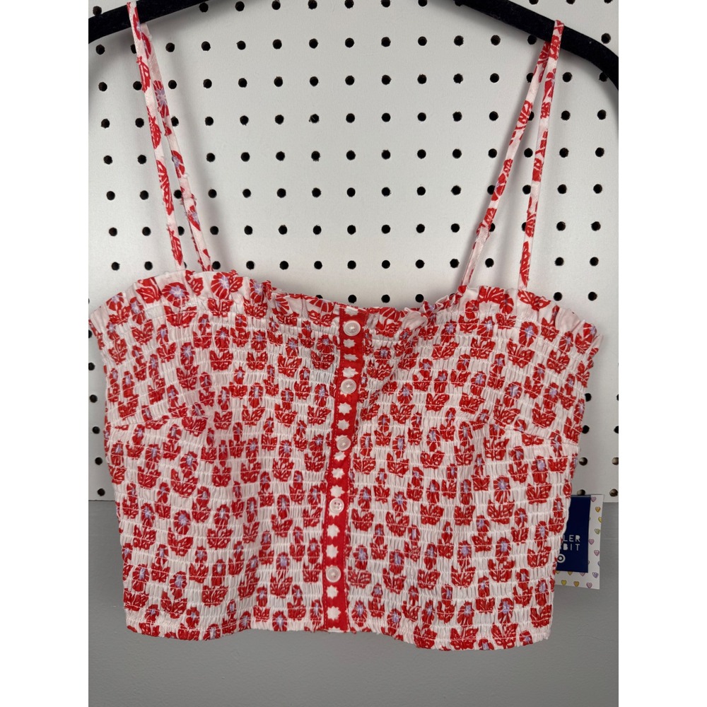 Roller Rabbit Target Red Lavender Floral Smocked Cami Tank Top Medium NWT